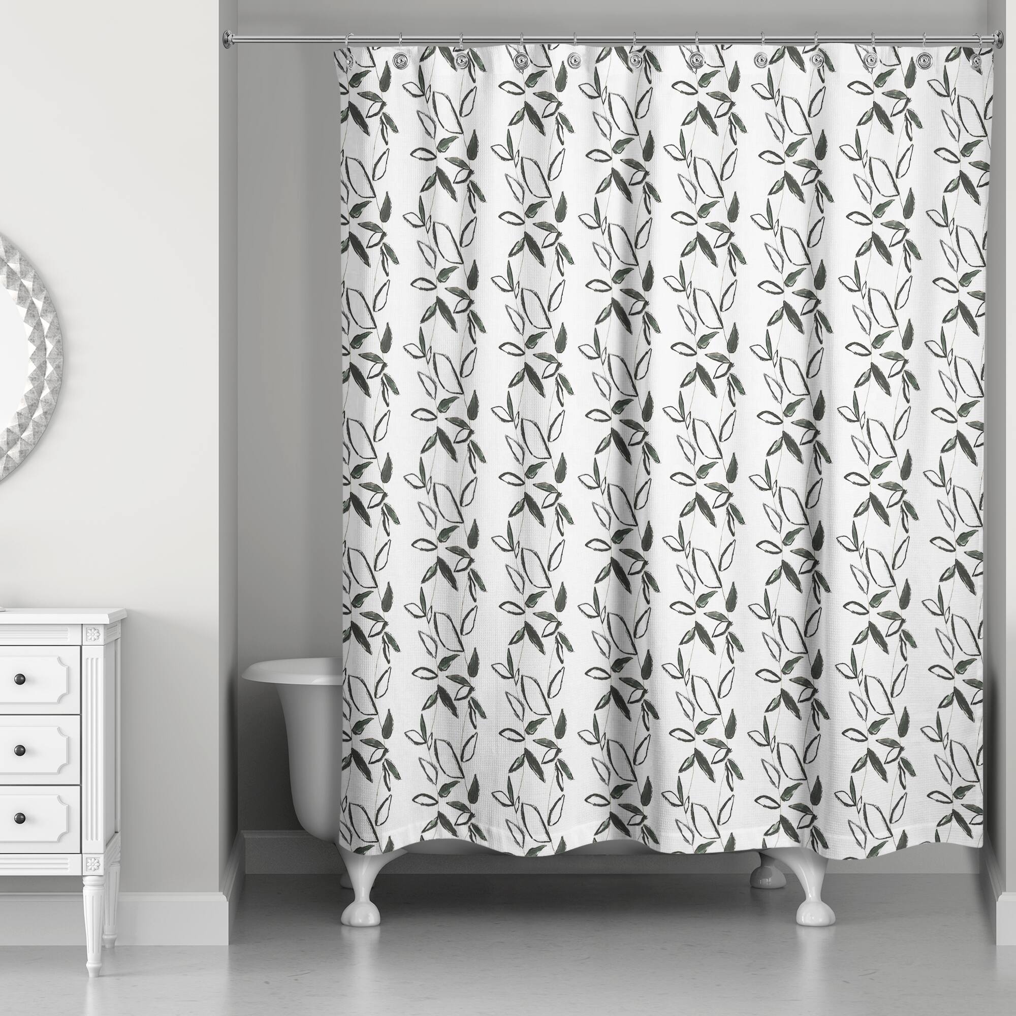 Black Leaf Stripes 71" x 74" Shower Curtain